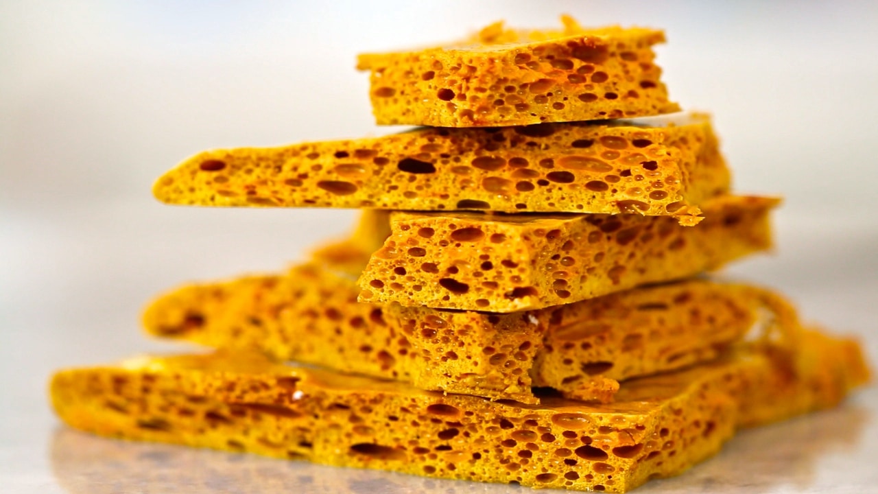 A stack of homemade honeycomb.