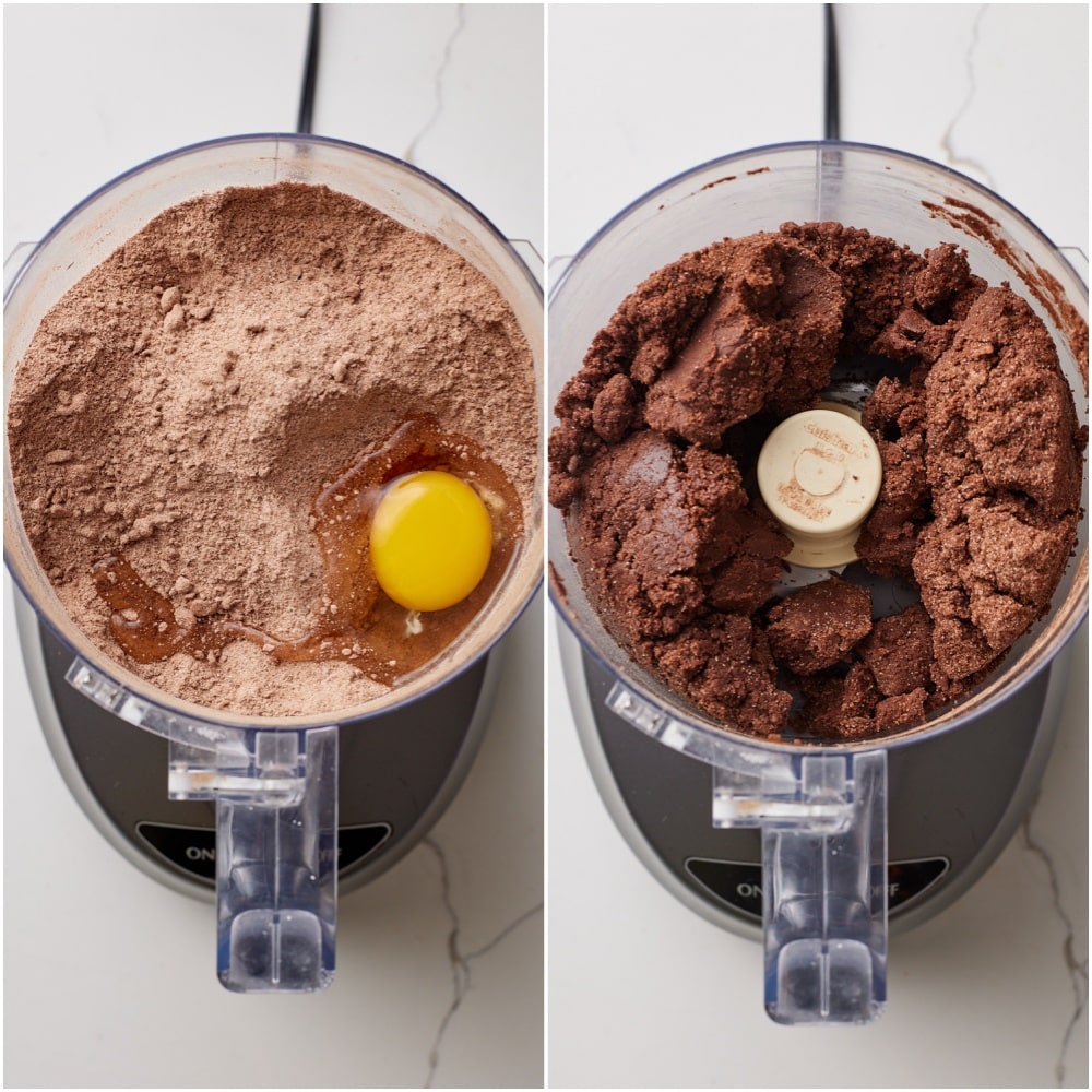 Add wet ingredients: Add the egg into the flour mixture and continue processing until the dough comes together in a smooth ball. 