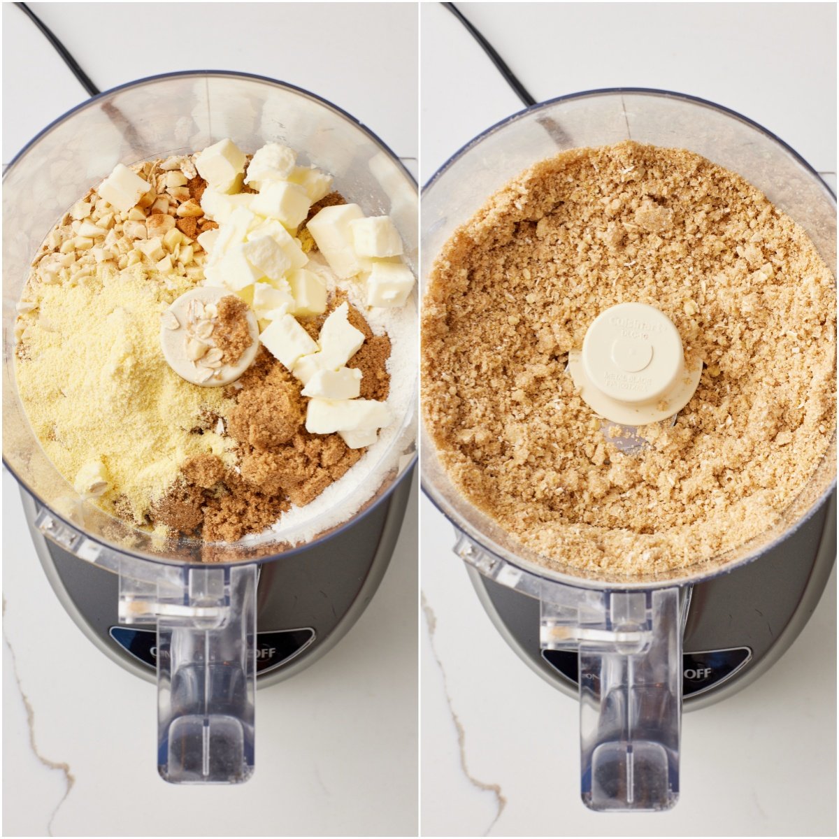 Mix topping until resembles breadcrumb.