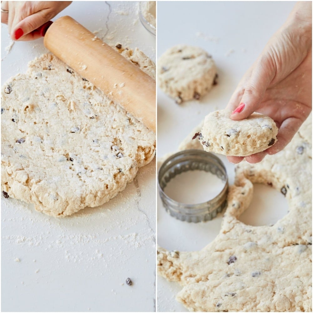 Shape the dough into 1 inch thick and cut the dough out using a cookie cutter. 