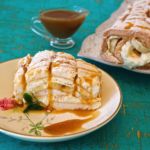 Meringue Roulade with Butterscotch & Bananas