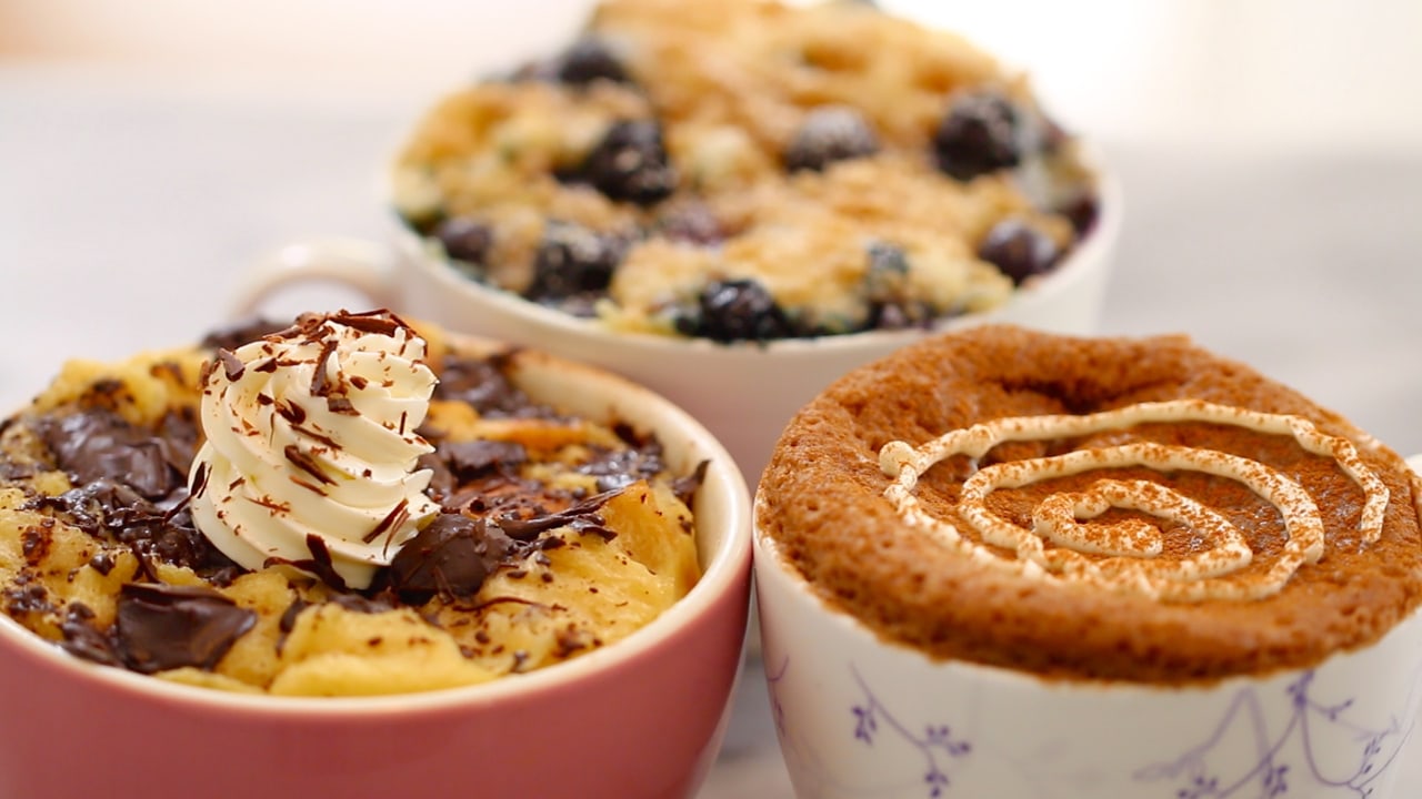 Microwave Mug Breakfast Recipes- French Toast in A Mug, Blueberry Muffin in a Mug with Streusel Topping, Cinnamon Roll in a Mug. Incredible Mug recipes that you won’t believe was made in a microwave!