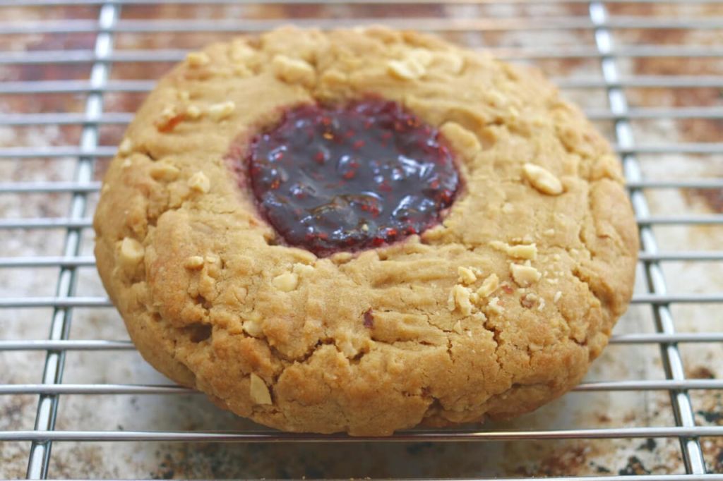 Giant, Homemade, single-serving, Cookies, Peanut butter and jelly, oatmeal raisin, snickerdoodle, Gemma Stafford, Bigger Bolder Baking, Baking, Baking videos, recipes, How to make a giant cookie