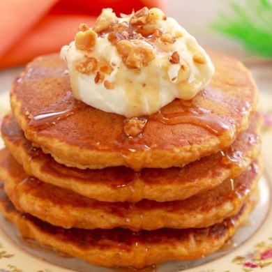 Carrot Cake Pancakes with Cream Cheese Frosting