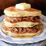 What is the perfect recipe for Father’s Day Brunch? Pulled Pork Pancakes with Whiskey Maple Sauce of course!