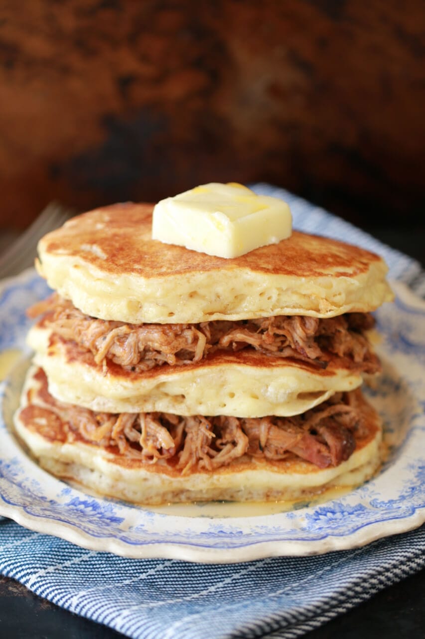 Pulled Pork Pancakes with Whiskey Maple Sauce, Fathers day breakfast, fathers day recipes, Brunch for father day, Pulled Pork Pancakes, Pancakes recipes,best ever buttermilk pancake recipe,fsthers day celebration, Recipes, baking recipes, dessert, desserts recipes, desserts, cheap recipes, easy desserts, quick easy desserts, best, best ever desserts, simple desserts, simple recipes, recieps, baking recieps, how to make, how to bake, cheap desserts, affordable recipes, Gemma Stafford, Bigger Bolder Baking, bold baking, bold bakers, bold recipes, bold desserts, desserts to make, quick recipes