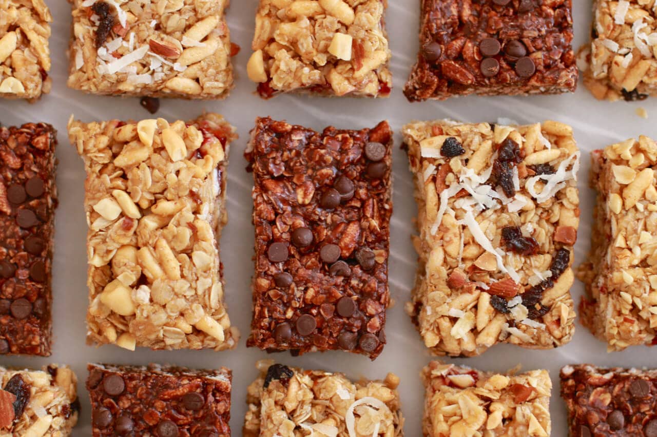No Bake Granola Bars (Nut & Raisin, Peanut Butter & Jelly, Double Chocolate) . Full of great ingredients and perfect for snack time
