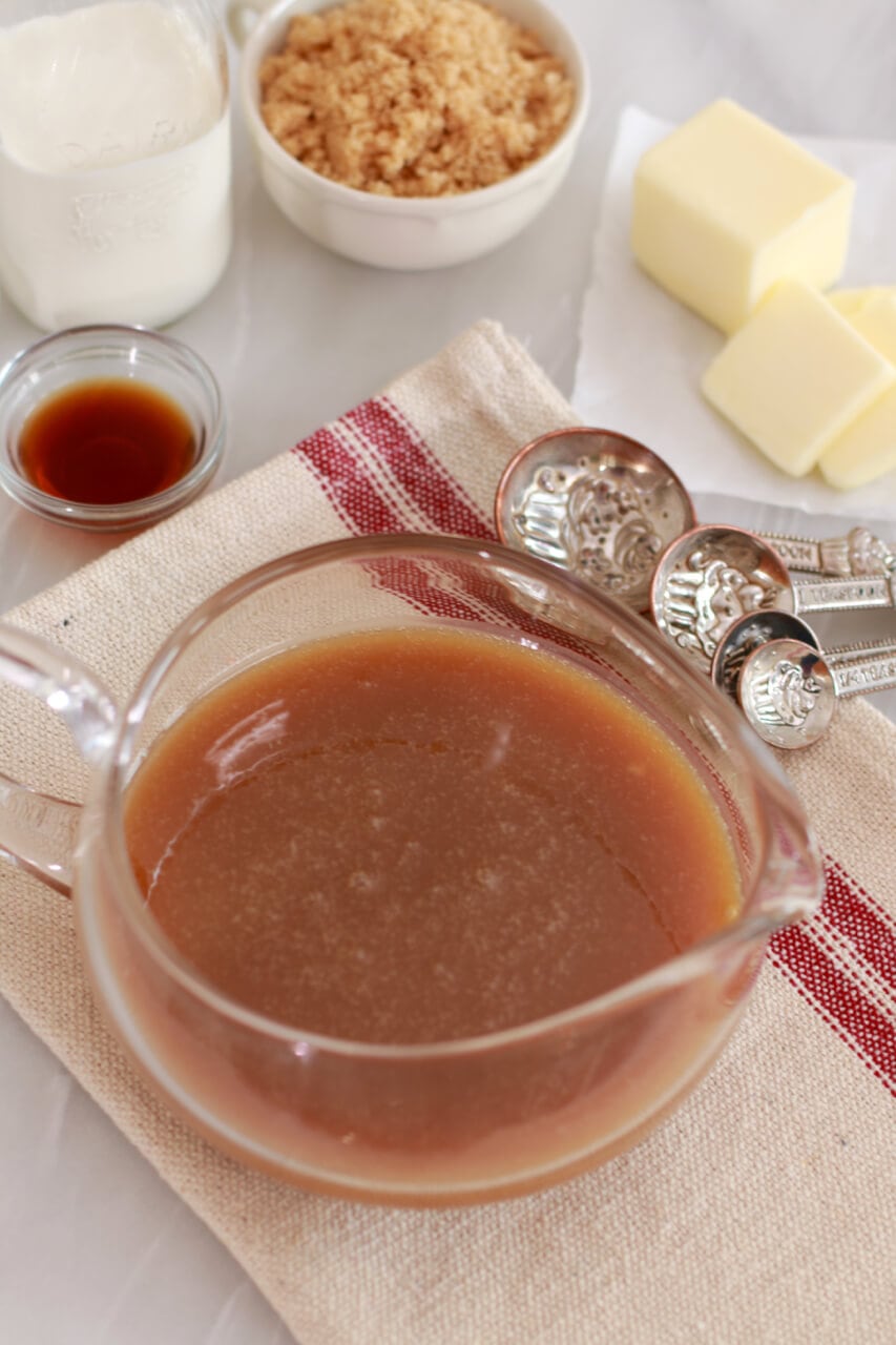 Microwave Caramel in bowl next to ingredients