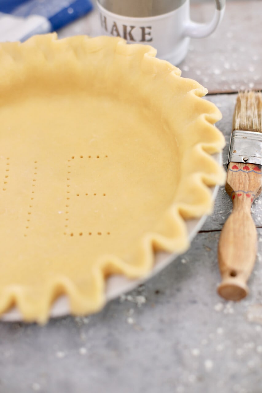 A close up of my pie crust recipe to show texture and color, and the scalloping design.