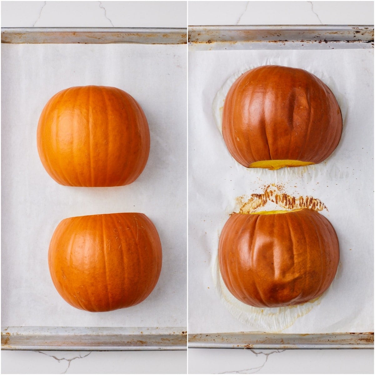 Bake the pumpkin on a parchment-lined baking tray.