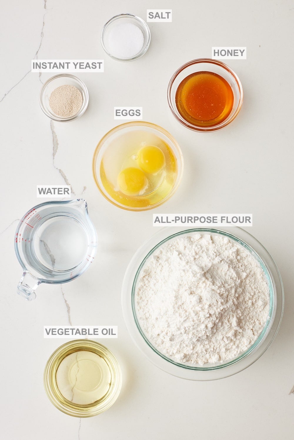 No-knead Challah1 Challah Bread Recipe ingredients.