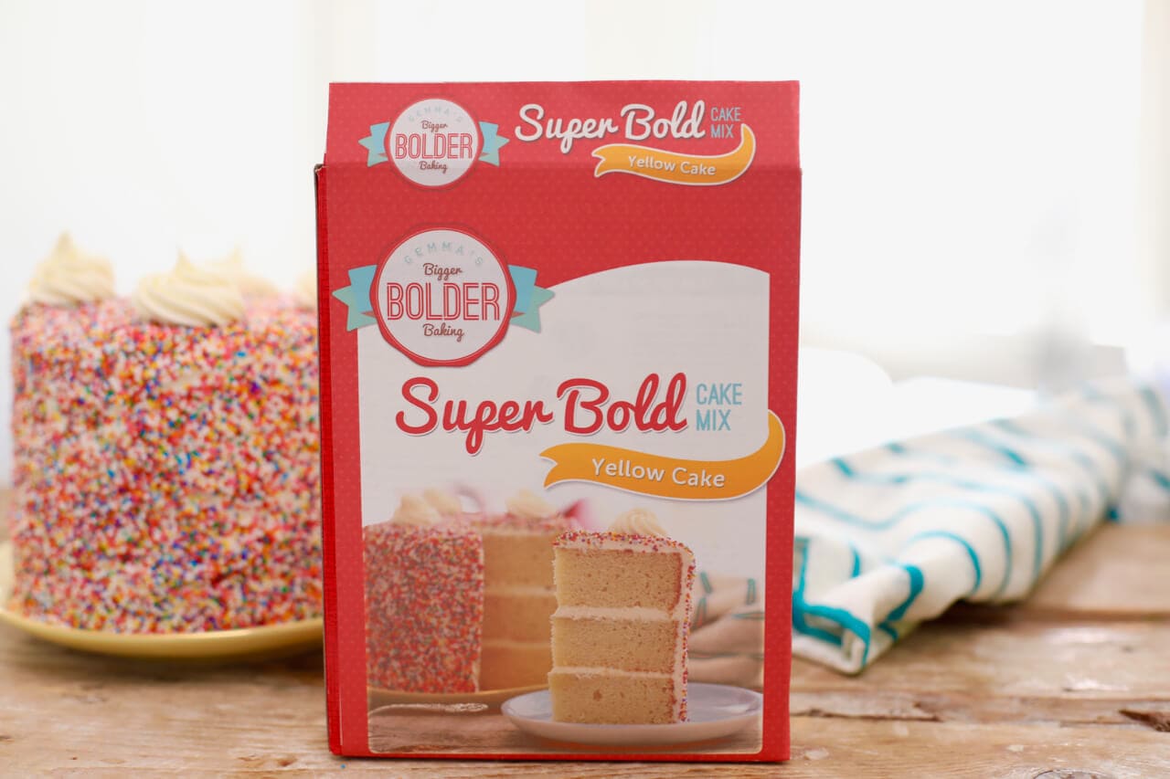A box of Super Bold Boxed Cake Mix.