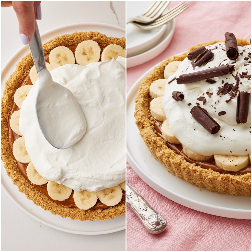 Banoffee PIe step5 Top with whipped cream then chocolate shavings.