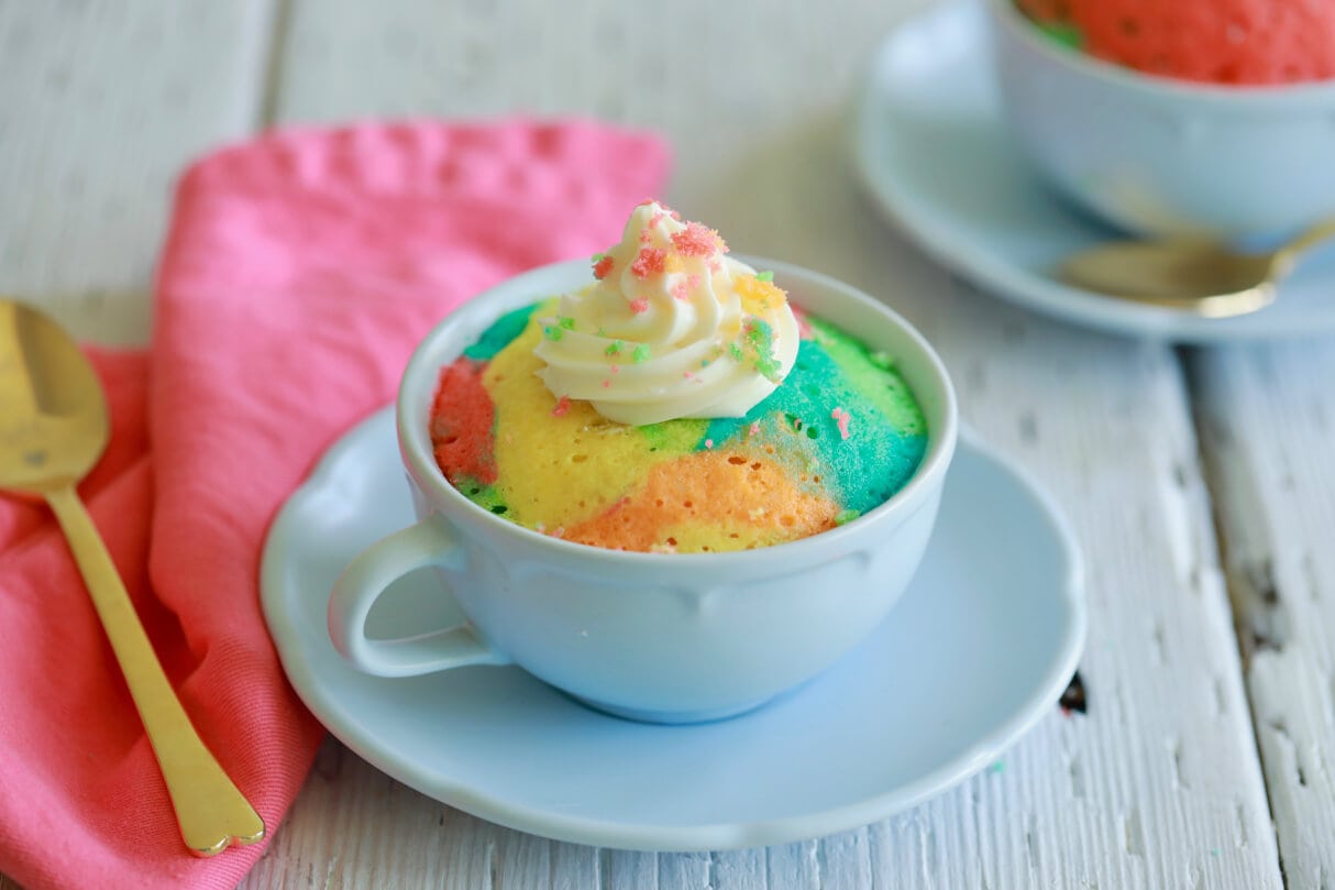 Rainbow Mug Cake - Make this cake in the Microwave in MINUTES!