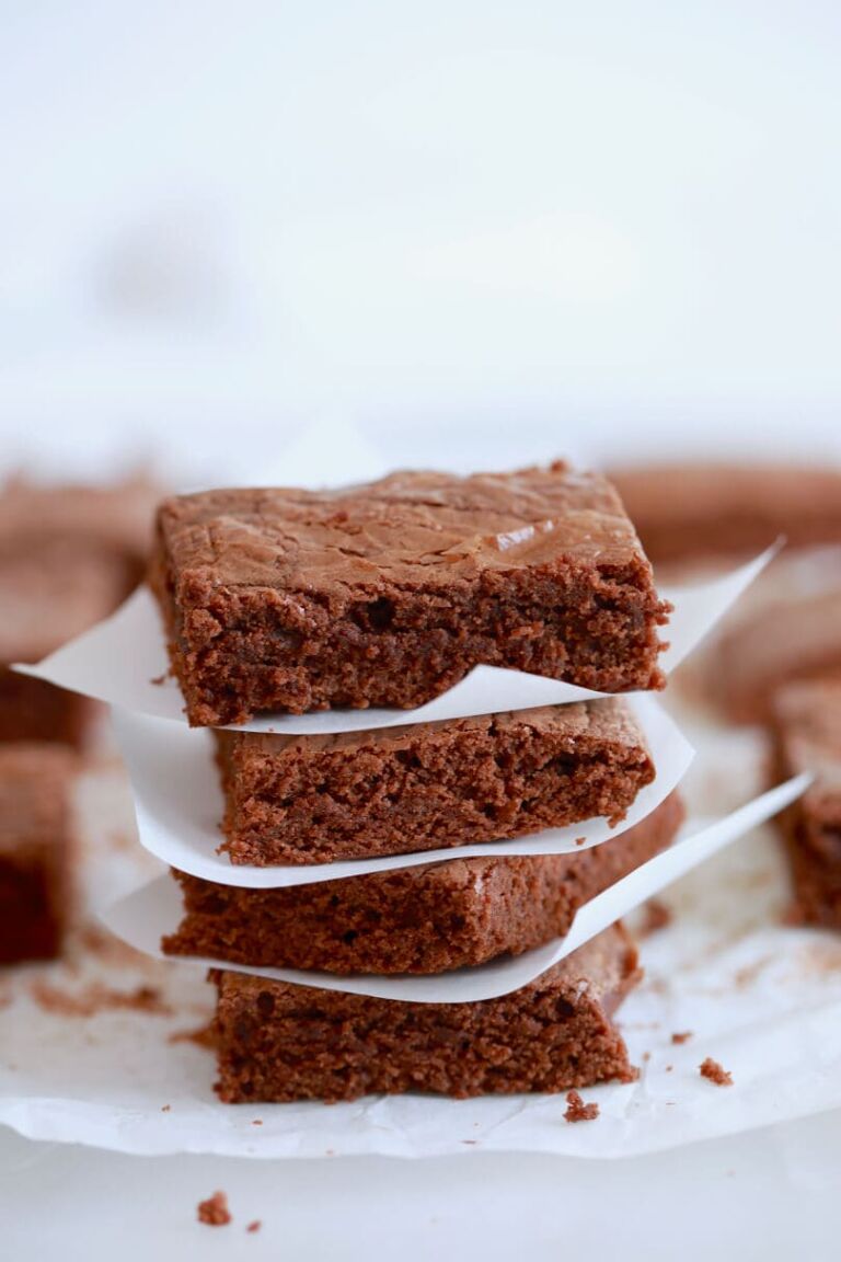 A stack of homemade Chocolate Nutella Brownies.