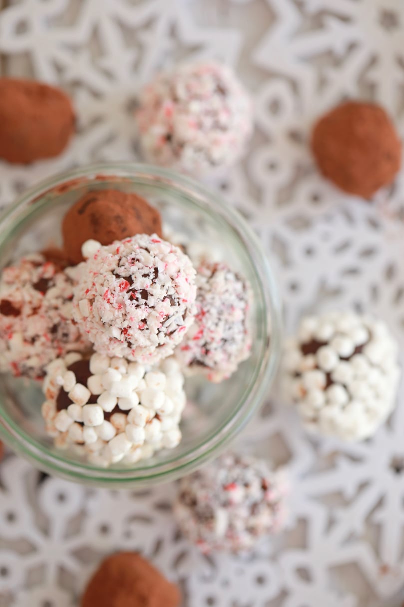 A bowl of hot chocolate truffles.