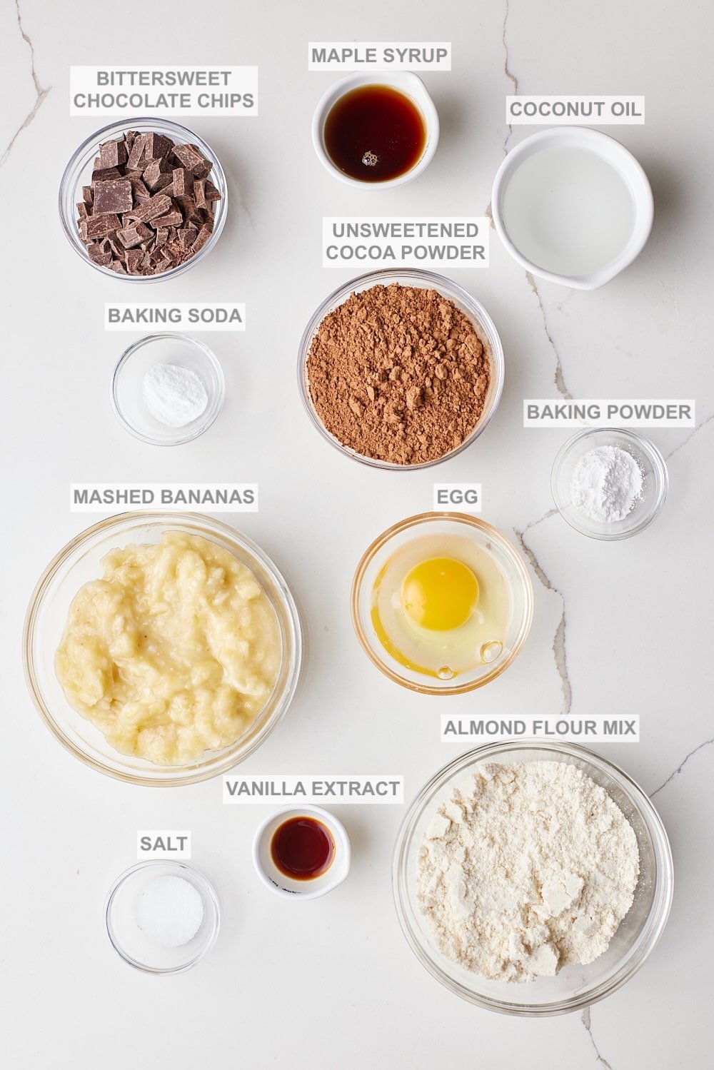 Healthy Chocolate Banana Bread ingredients 