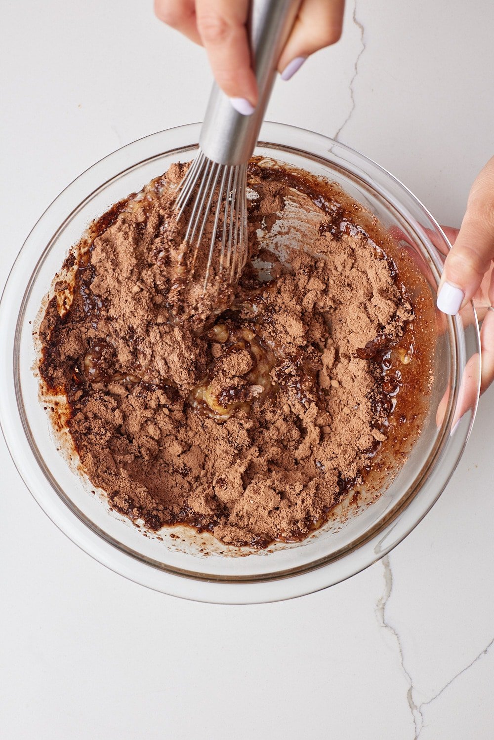 Dry ingredients and wet ingredients mixed together. 