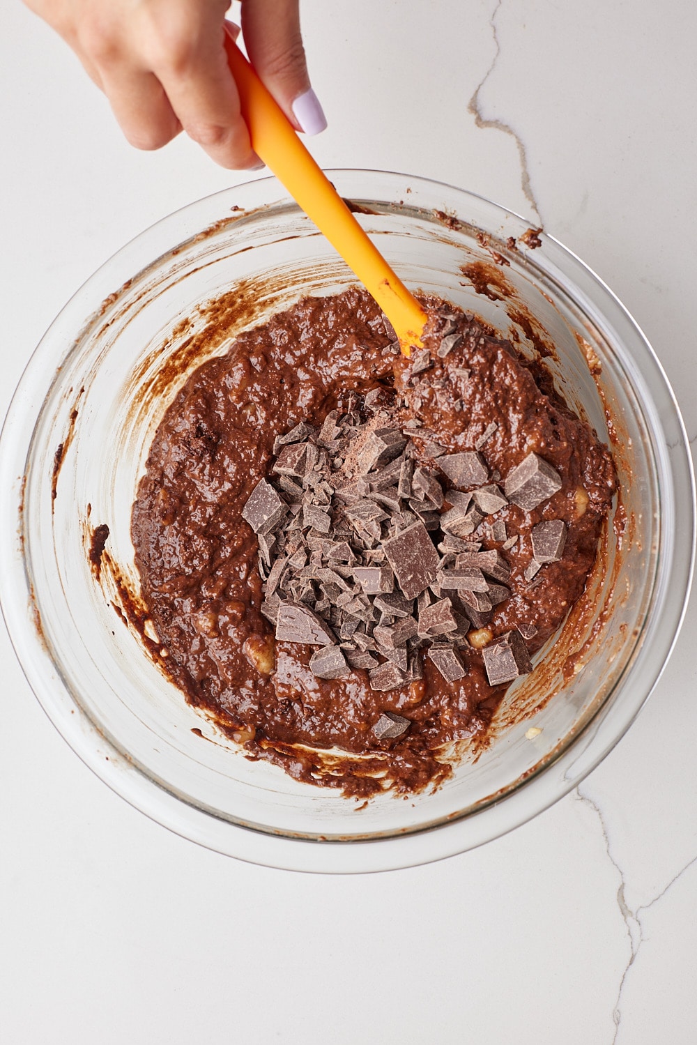 Chocolate chips added to the batter. 