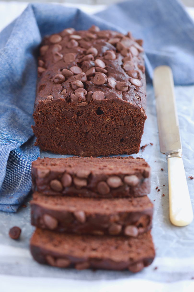 The inside of chocolate banana bread, which is also healthy banana bread!