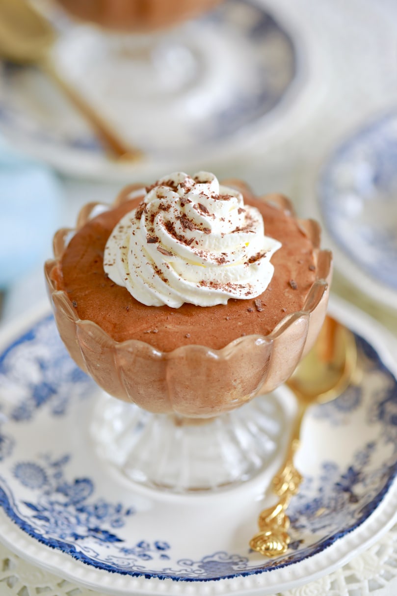 10-Minute Chocolate Mousse, topped with whipped cream.