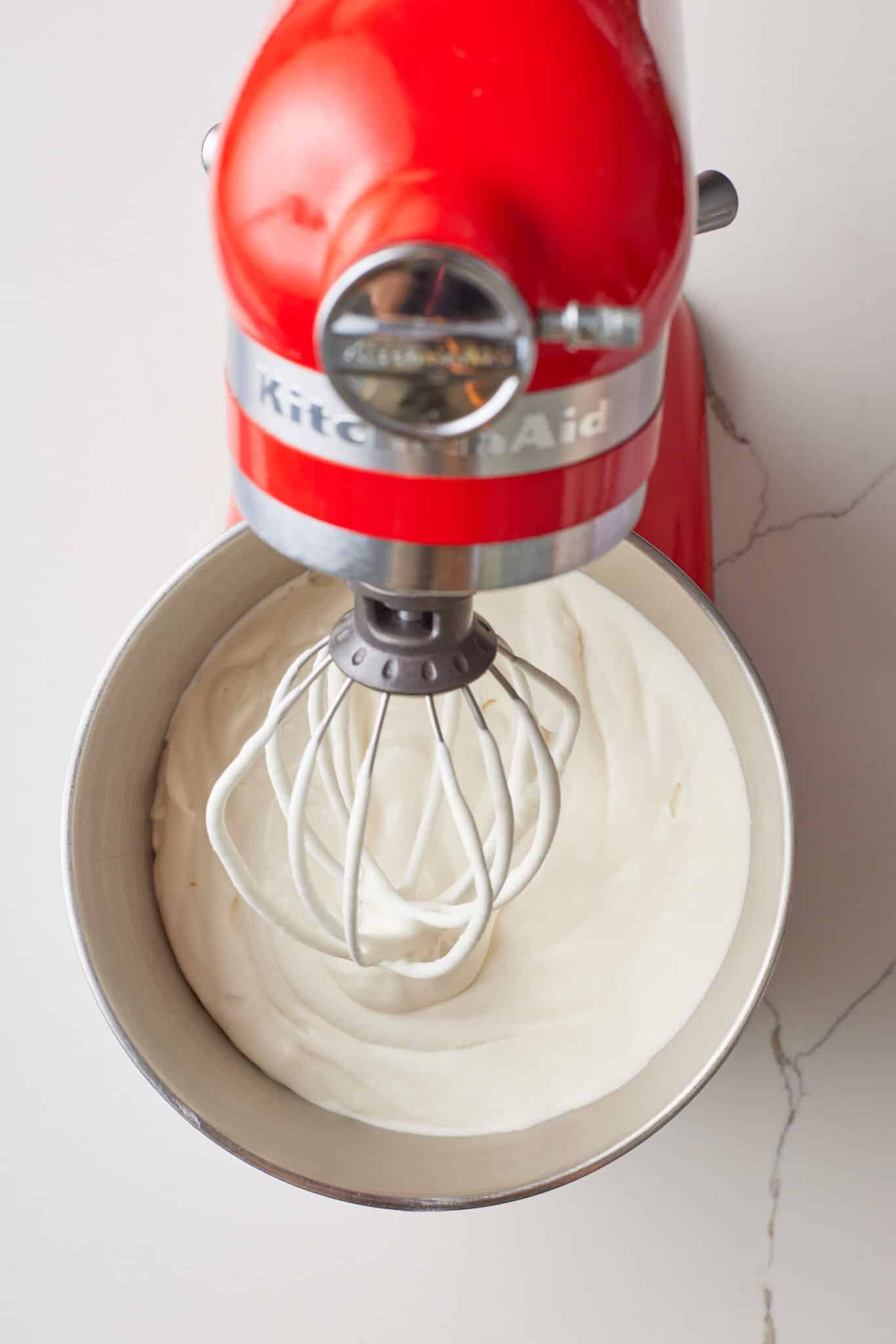 No Machine Chocolate Ice Cream1 Whip cream until soft peaks form for chocolate ice cream.