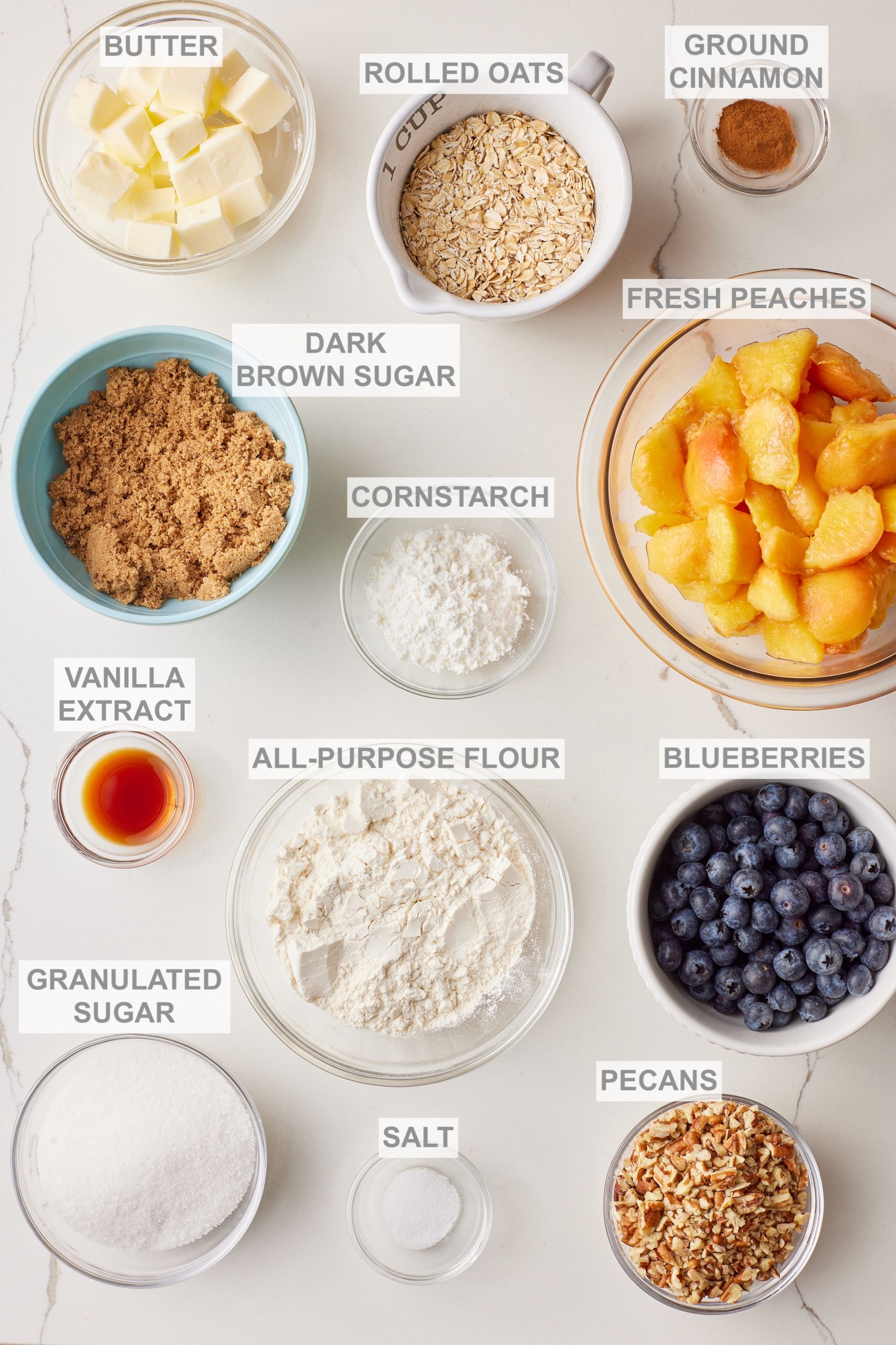 Peach and Blueberry Crisp ingredients