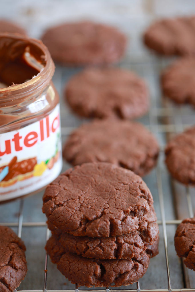 A stack of brown nutella cookies made out of only three ingredients.
