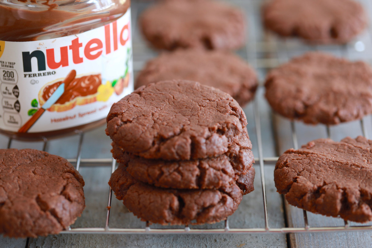 A close up of 3 ingredient Nutella Cookies showing texture and size.