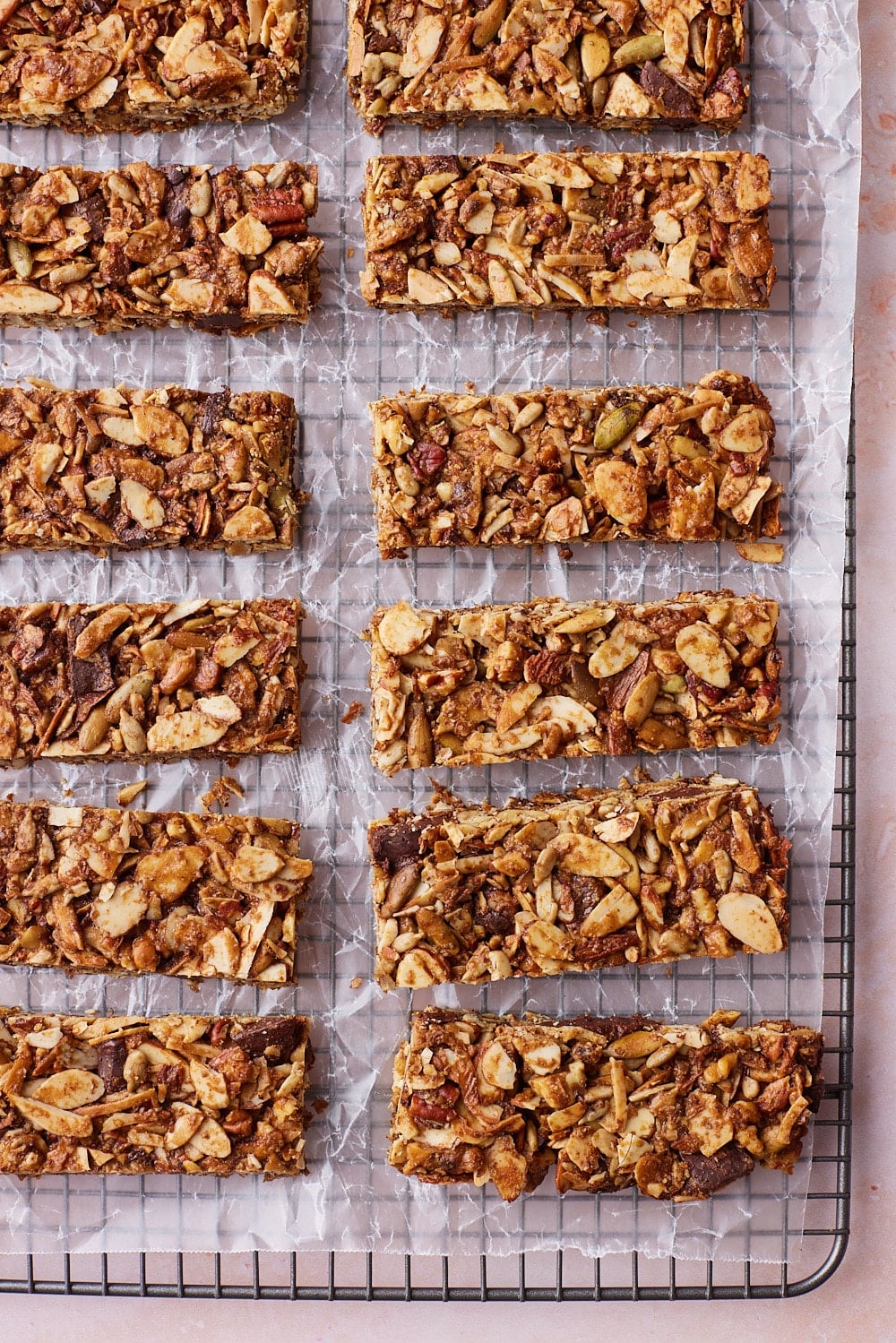 Healthy Granola Bars7 Using a sharp knife, slice the cooled mixture into 16 bars.