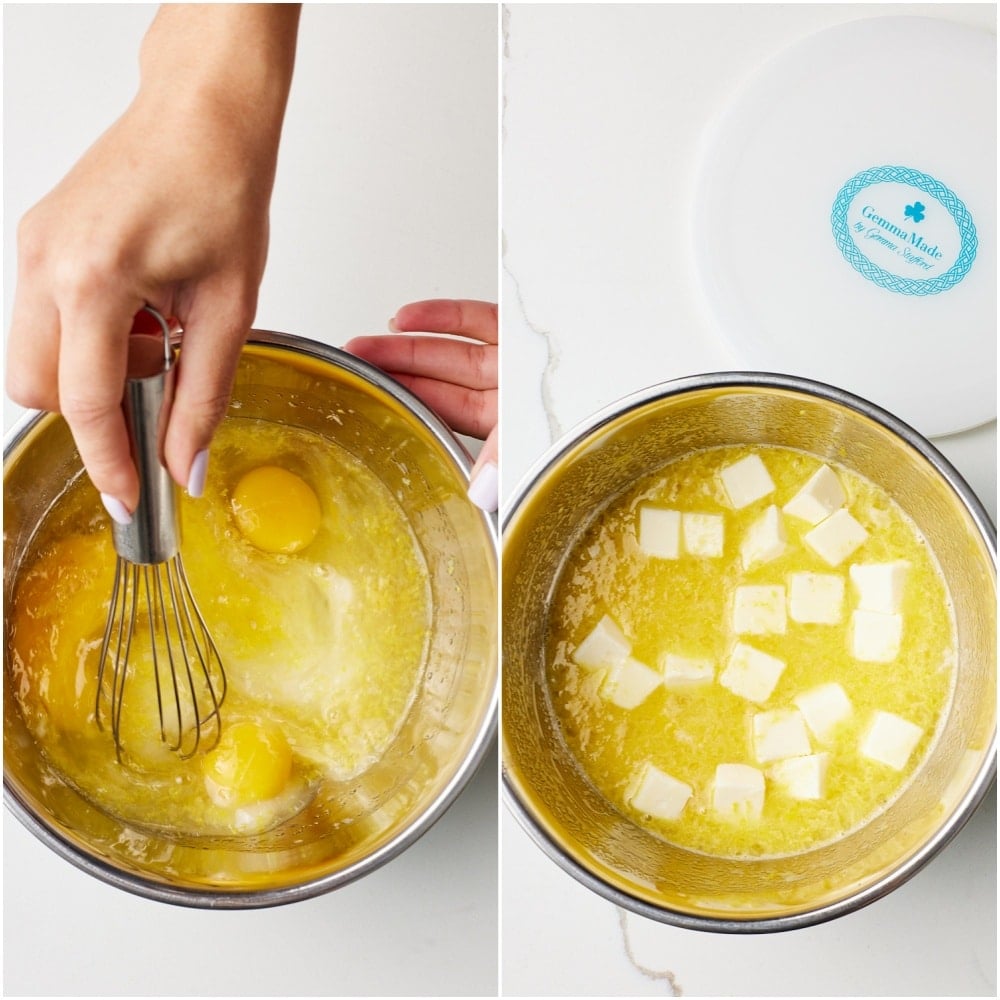 Add the remaining ingredients: Mix in the zest and lemon juice until smooth. Add in the butter.