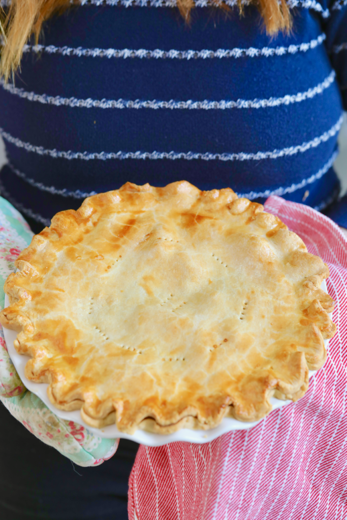 A finished pie using a Savory Pie Crust.