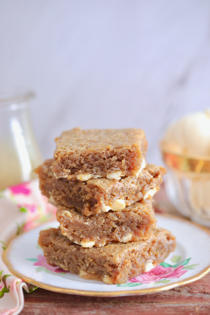 A lovely stack of Butterscotch Blondies made in just minutes.