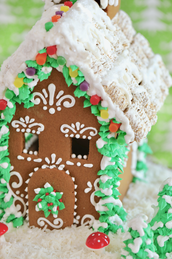 Ultimate Homemade Gingerbread House Kit with decorations, snow, shingles, frosting, royal icing, and more.