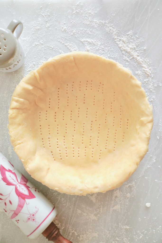 Savory Pie Crust recipe with no filling, showing the holes in the bottom.