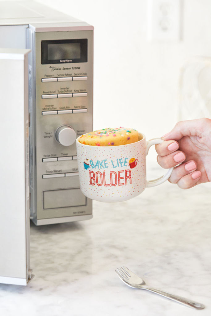 Baking a mug cake in the microwave with a Microwave Mug Meals Mug