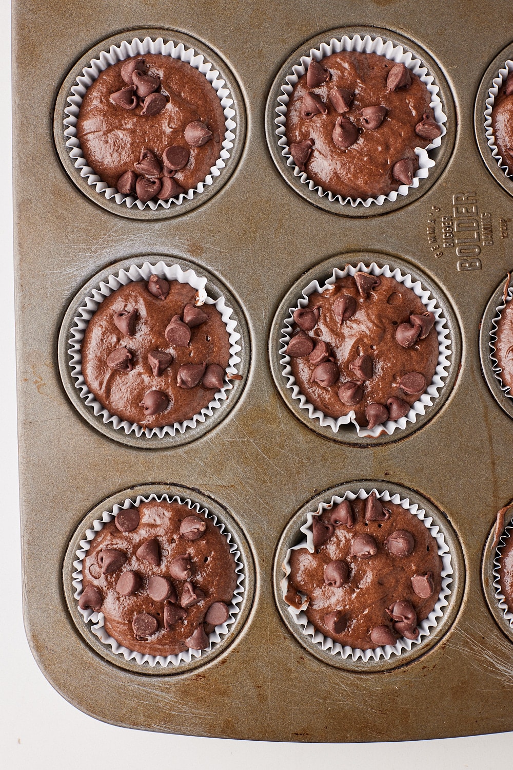 Double Chocolate Chip Muffins7 Fill the muffin tin with batter.