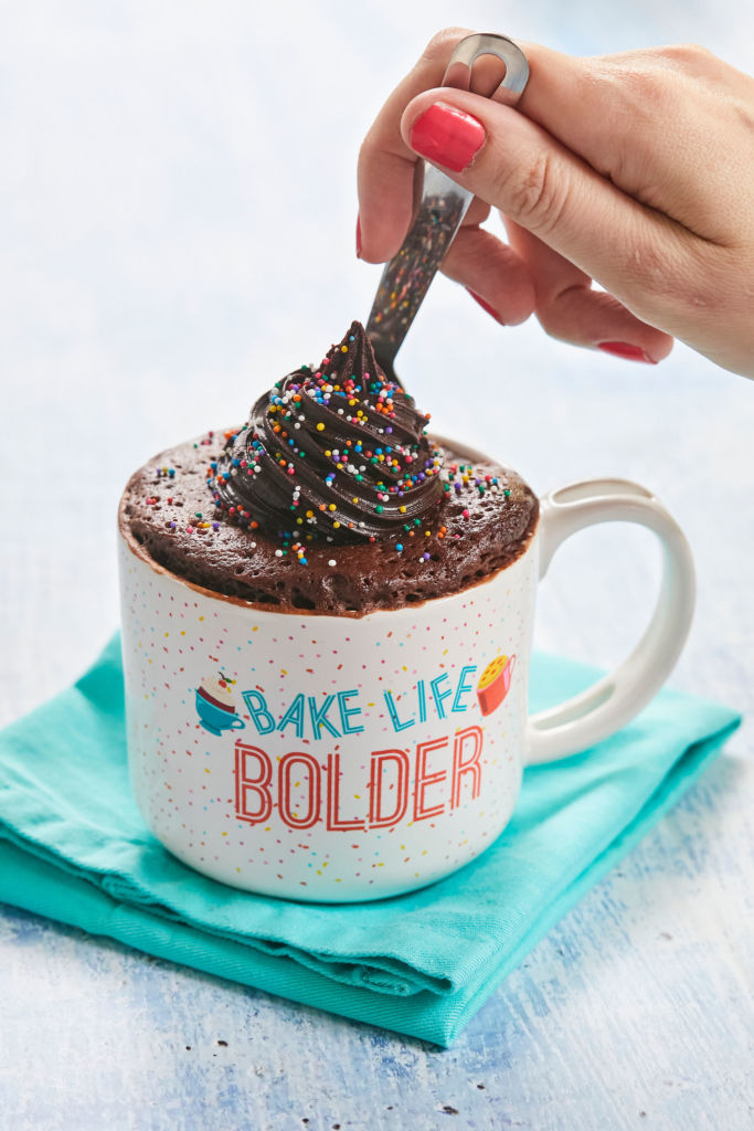 Taking a spoonful of my Best-Ever Chocolate Mug Cake