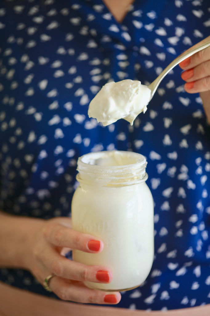 A spoonfull of whipped cream, or emergency whipped cream, after shaking it in a jar.