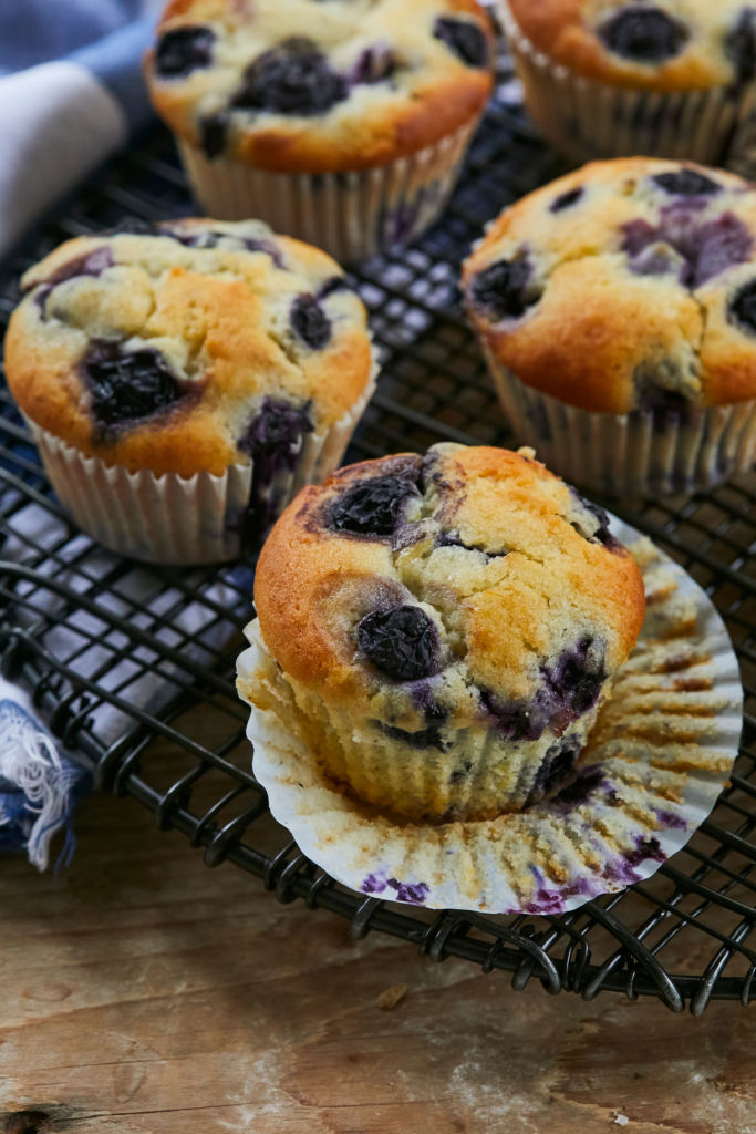 A close up of my Homemade Lemon Blueberry Muffins, to show the texture and consistency.
