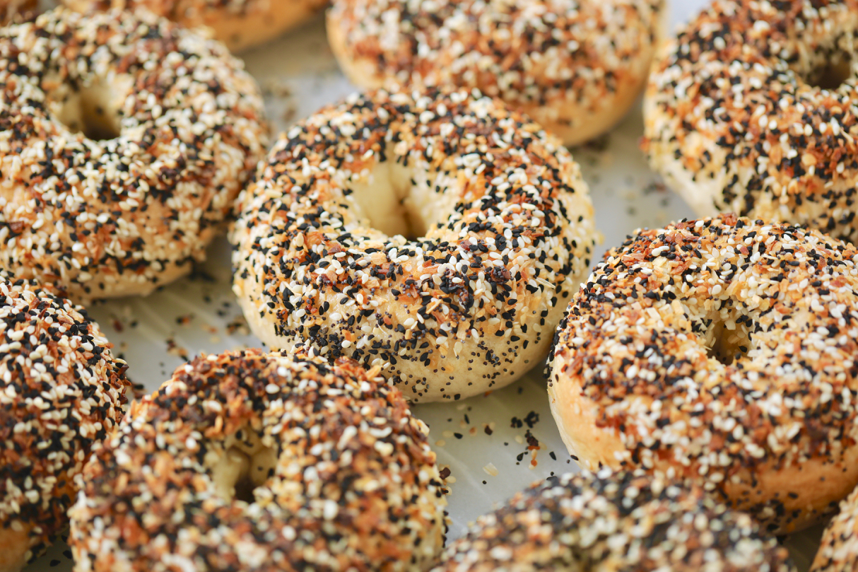 New York-Style Bagels arranged perfectly.