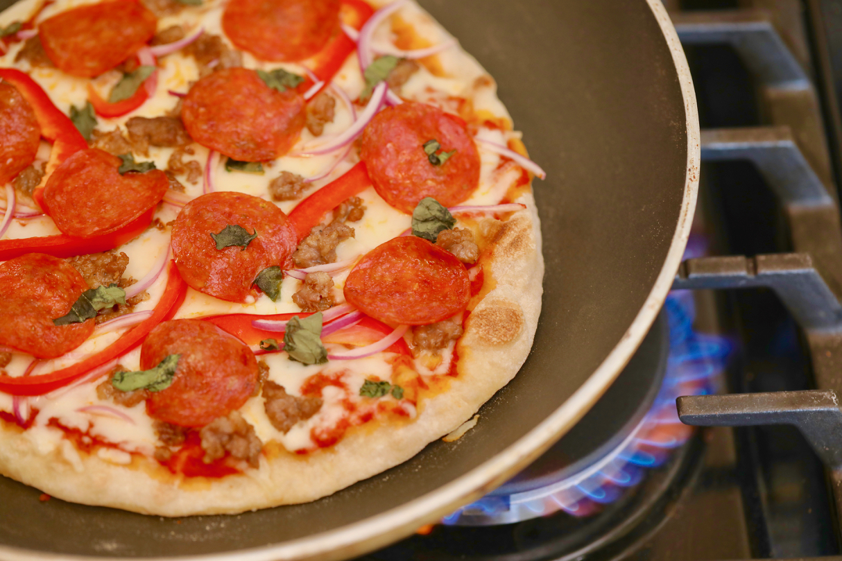 Can you cook a frozen pizza in an electric skillet Stovetop Pizza Making Pizza Without An Oven Bigger Bolder Baking