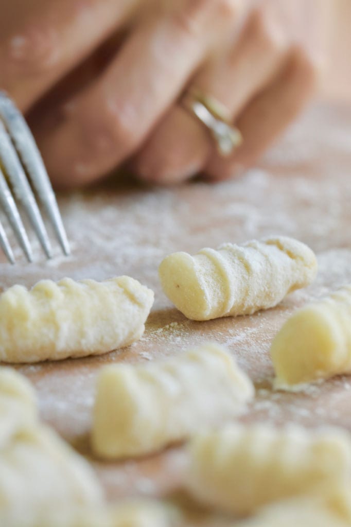 A close up of Homemade Gnocchi showing texture and size.