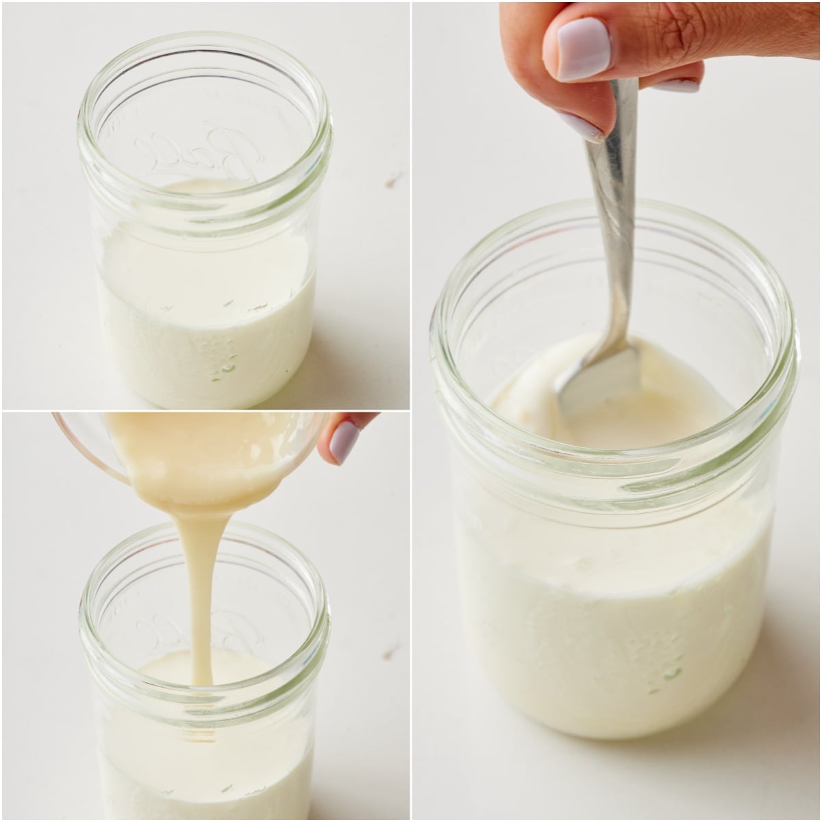 Step-by-step instructions on how to make Mason Jar Ice Cream: pour ingredients into the jar and stir with a fork