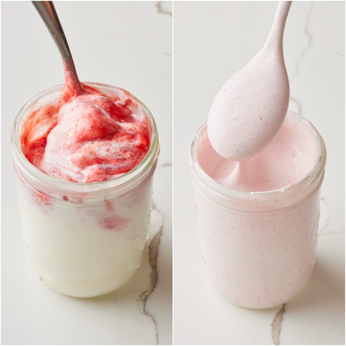 Mix in strawberry puree until smooth. 
