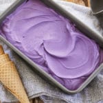 Top-down view of a finished batch of easy homemade Ube Ice Cream