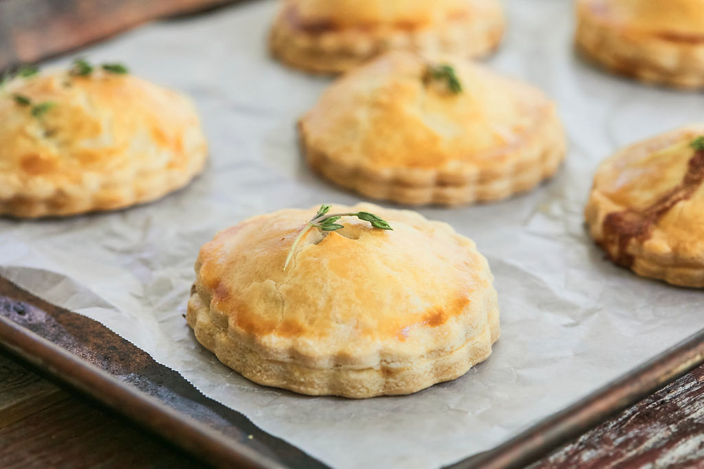 Mushroom, Thyme, and Mascarpone Hand Pies showing golden texture.