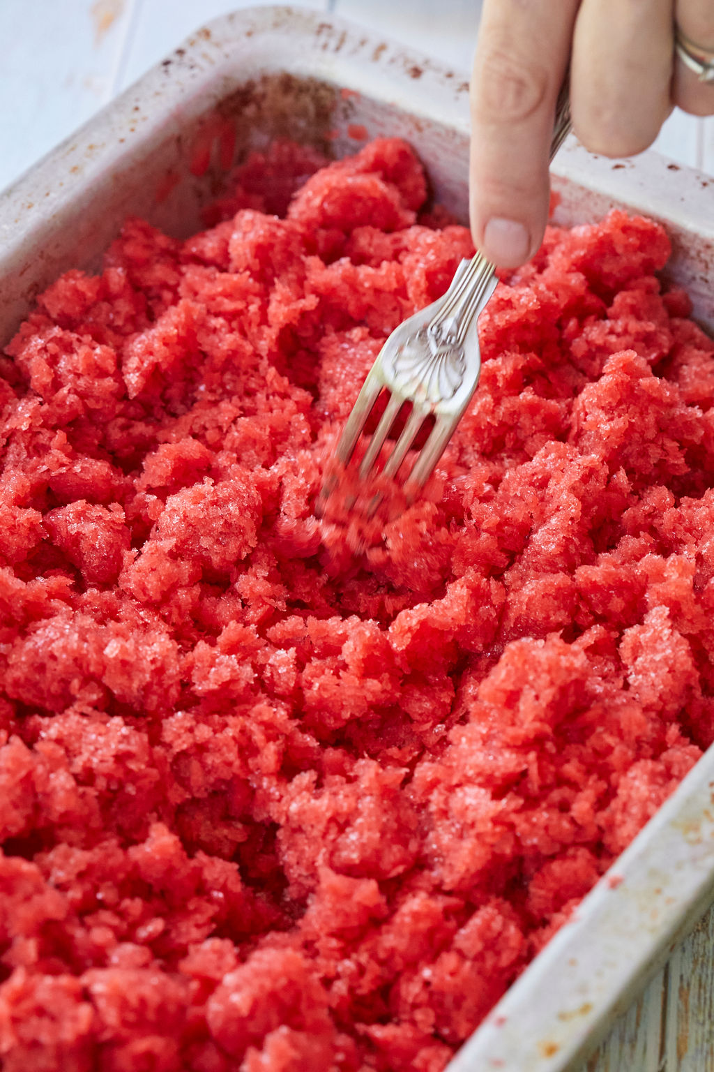 A close up of Strawberry Granitas and it's bright red color.