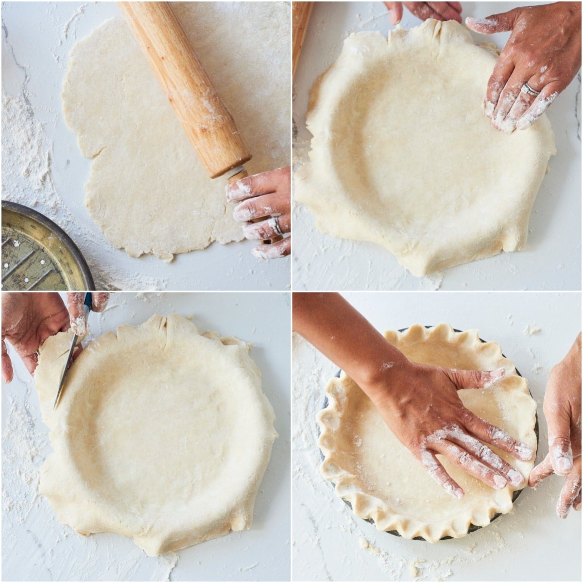 Easy Homemade Pie Crust Recipe step7 Roll out the crust: When ready to use, roll on a floured surface to about ¼ inch thickness to fit your tin or pie dish.