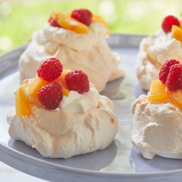 My mini pavlovas, or meringues, arranged to show size and color.